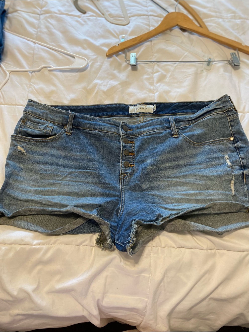 torrid Light Blue High-Rise Distressed Jean Shorts